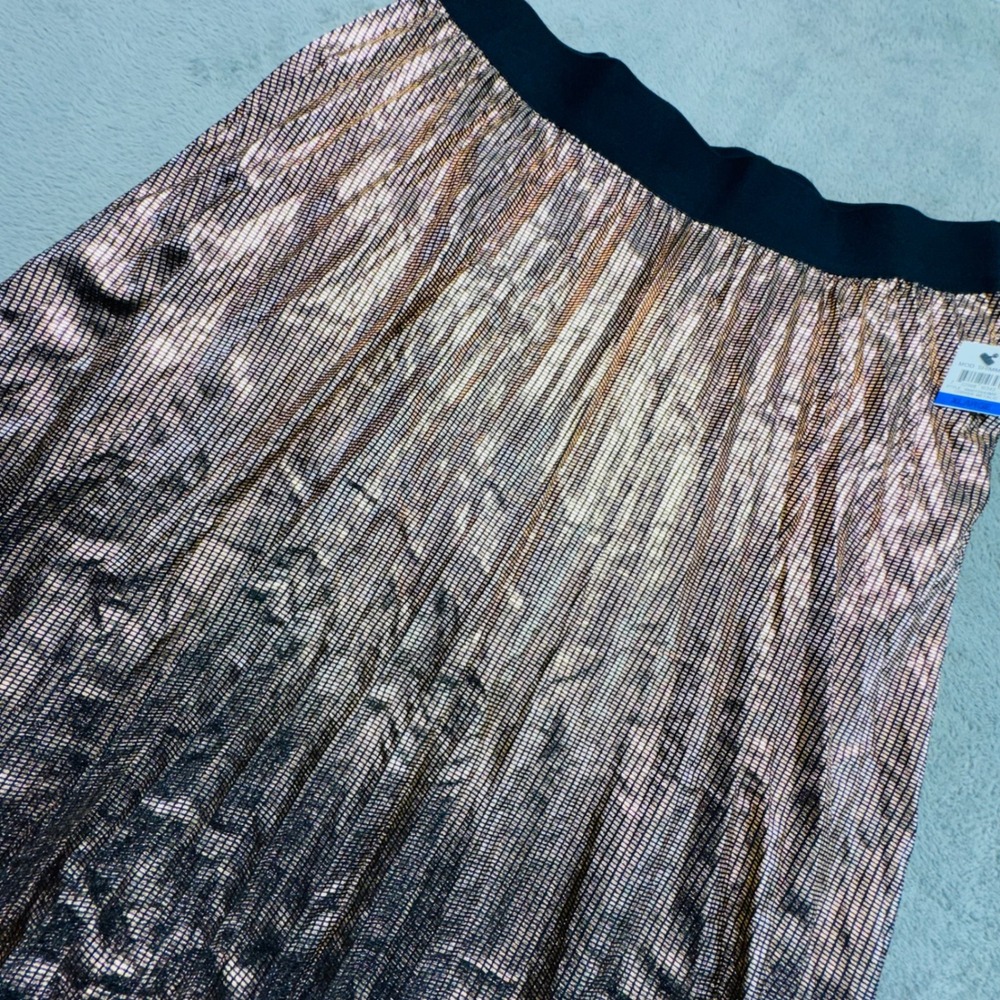Alfani Women XL Copper Metallic Shimmer Pleated Midi Skirt Elastic Waist‎